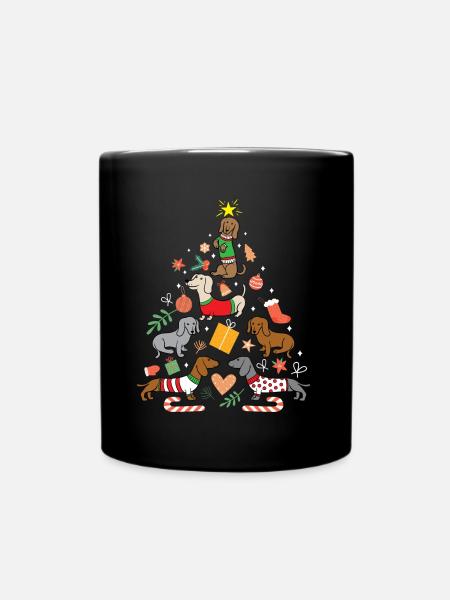 Christmas Cute Dachshund Tree Dog Lover Holiday - Full Colour Mug - black