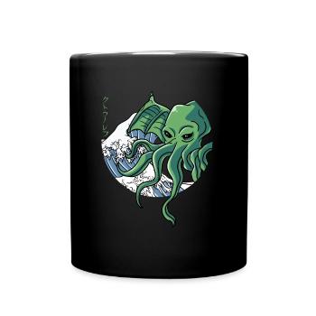 Die große Welle vor Kanagawa Cthulhu Geschenk - Tasse einfarbig - Schwarz - Vorne