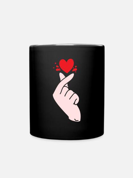 Finger Heart Saranghae Korean Pop Music K-pop - Full Colour Mug - black