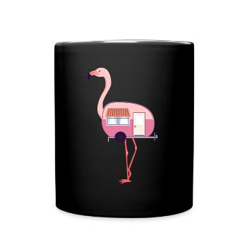 Flamingo Camper Van Camping Outdoor Watvogel - Tasse einfarbig - Schwarz - Vorne