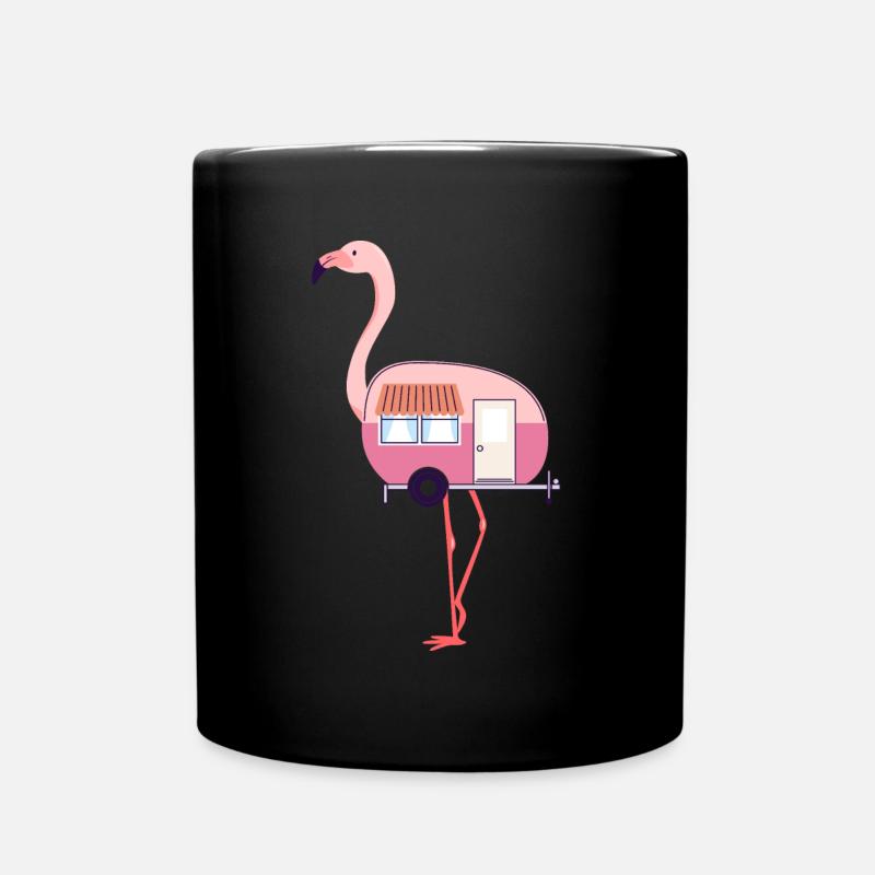 Flamingo Camper Van Camping Outdoor Watvogel - Tasse einfarbig - Schwarz