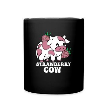 Kawaii Strawberry Cow Crazy Cow Lady Farm, - Full Colour Mug - black - Front