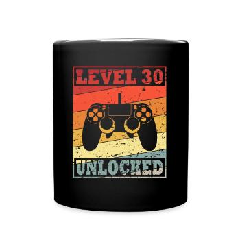 30. Geburtstag Gaming Motiv Level 30 unlocked - Tasse einfarbig - Schwarz - Vorne