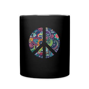 Retro Design Friedenszeichen Peace Zeichen - Tasse einfarbig - Schwarz - Vorne