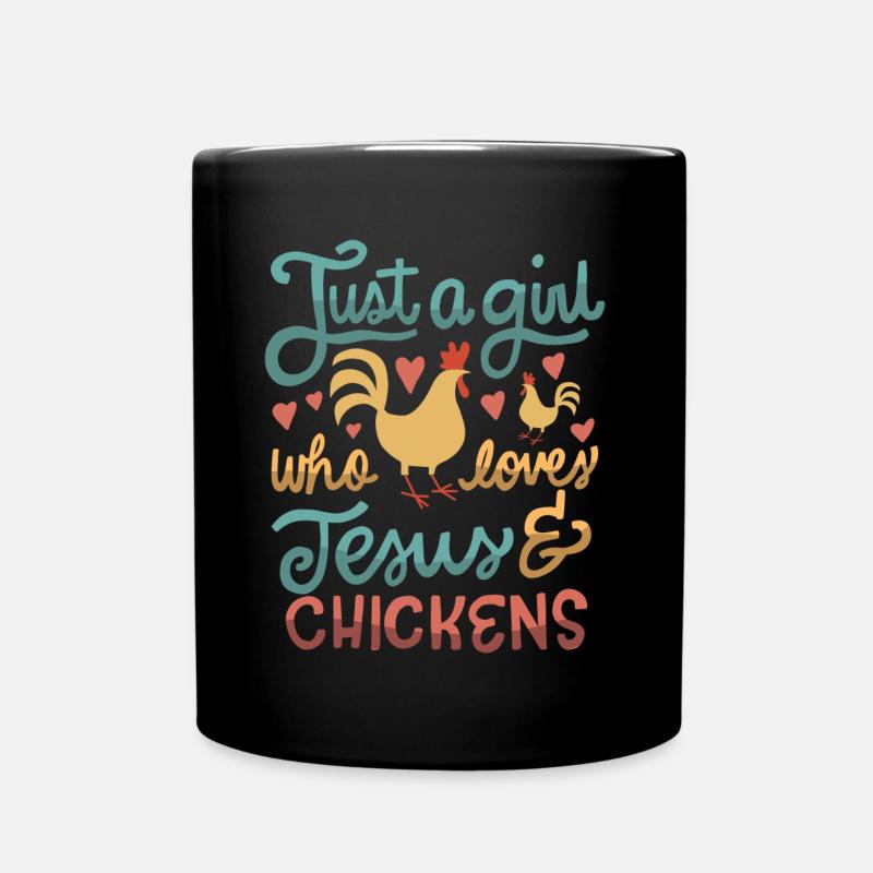 Juste une fille qui aime Jésus et les poulets farmer - Mug uni - noir