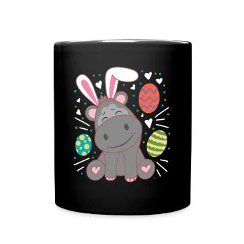 Hippo Wearing Rabbit Ears Funny Easter Sunday - Full Colour Mug - black - Front