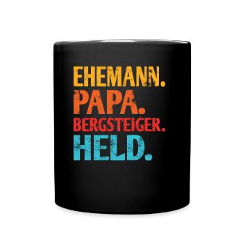 Ehemann Papa Bergsteiger Held - Tasse einfarbig - Schwarz - Vorne