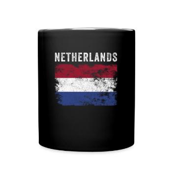 Netherlands Flag Distressed - Dutch Flag - Full Colour Mug - black - Front