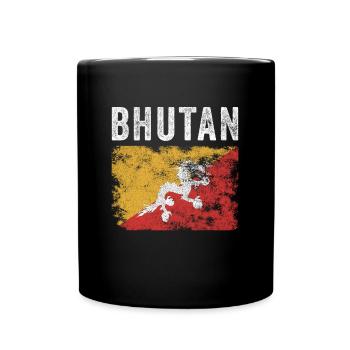 Bhutan Flag Distressed - Bhutanese Flag - Full Colour Mug - black - Front