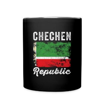 Chechen Republic Flag Distressed - Full Colour Mug - black - Front