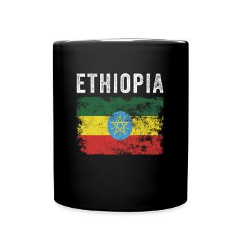 Ethiopia Flag Distressed Ethiopian Flag - Full Colour Mug - black - Front