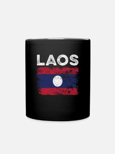 Laos Flag Distressed - Lao Flag - Full Colour Mug - black