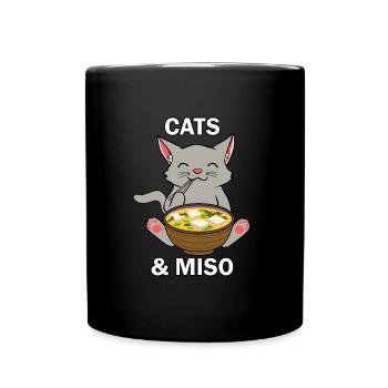 Cute Cat Miso Soup Ramen Noodles Kitty - Full Colour Mug - black - Front