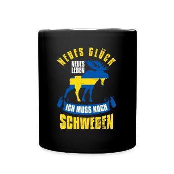 Neues Glück Neues Leben Ich Muss Nach Schweden - Tasse einfarbig - Schwarz - Vorne