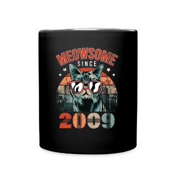 Meowsome 2009 Year of birth 2009 Cat birthday - Full Colour Mug - black - Front