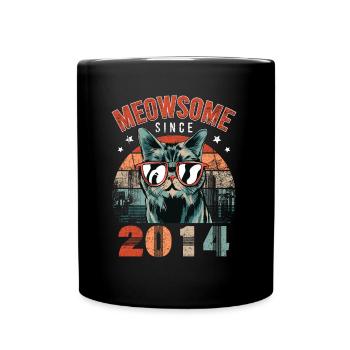 Meowsome 2014 Year of birth 2014 Cat Birthday - Full Colour Mug - black - Front