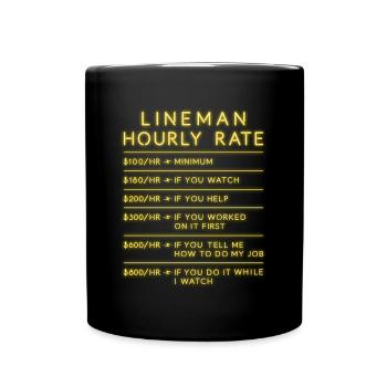 Lineman Tarif horaire Cadeau électricien - Mug uni - noir - Devant