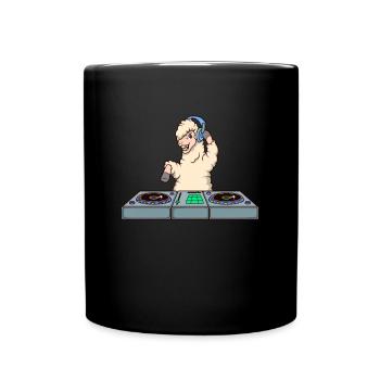 Cartoon Lama DJ at turntable - Full Colour Mug - black - Front