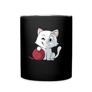 Katze Wolle Wollknäuel - Tasse einfarbig - Schwarz - Vorne