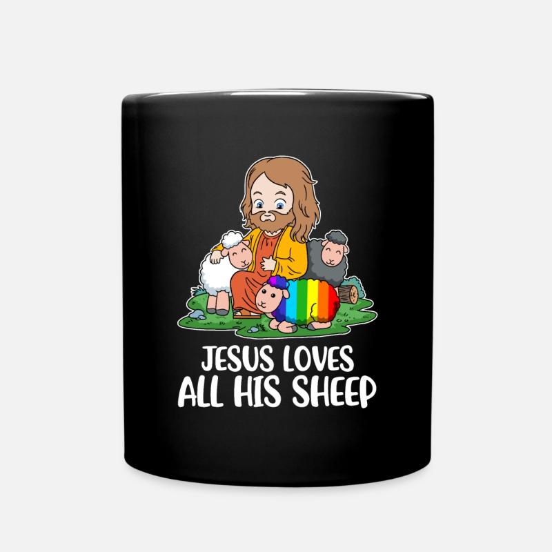 Jesus Loves All His Sheep Schaf Geschenk - Tasse einfarbig - Schwarz