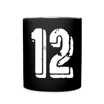 12 Zahl Trikot - Tasse einfarbig - Schwarz - Vorne
