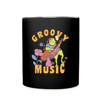 Groovy Music Frog Mushrooms Guitar Peace Sign - Full Colour Mug - black - Front
