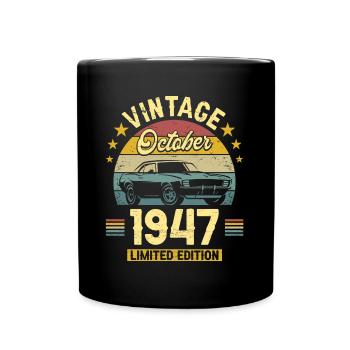 Vintage October 1947 75 Years Anniversary - Full Colour Mug - black - Front