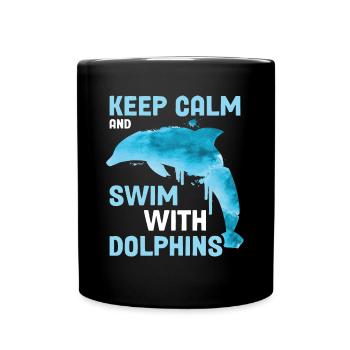 Restez calme et nagez avec les dauphins Dauphin Cadeau - Mug uni - noir - Devant