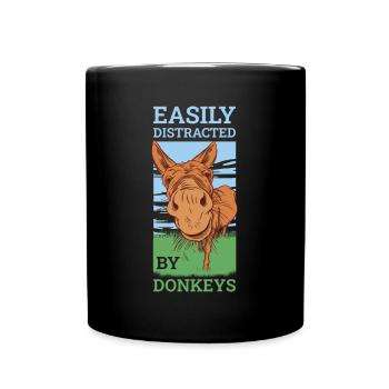 Easily Distracted By Donkeys Esel Geschenk - Tasse einfarbig - Schwarz - Vorne
