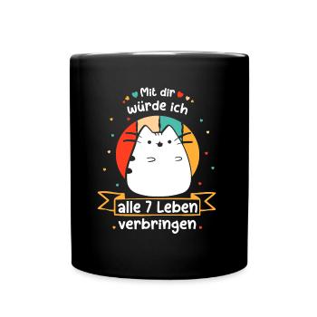 Katze lustiger Katzen Spruch Kätzchen Comic Kater - Tasse einfarbig - Schwarz - Vorne