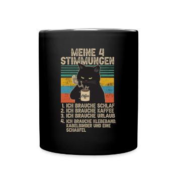 4 Stimmungen Katze Lustige Sprüche Kaffee - Tasse einfarbig - Schwarz - Vorne