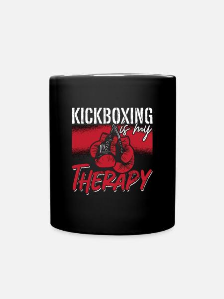 Kickboxing Is My Therapy Kickboxer Fighter Boxing - Full Colour Mug - black