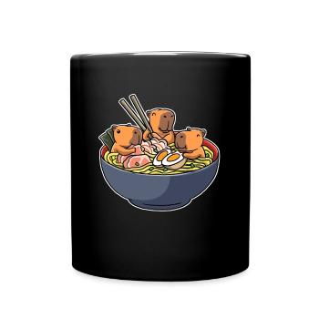 Capybara Eating Ramen Capybara Geschenk - Tasse einfarbig - Schwarz - Vorne