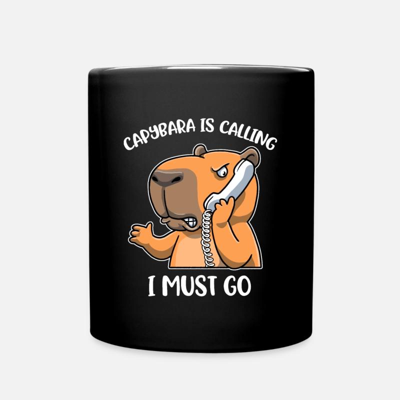 Capybara Is Calling Capybara Gift - Full Colour Mug - black