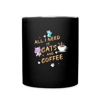 All I Need Is Cats And Coffee Barista Caffeine - Full Colour Mug - black - Front
