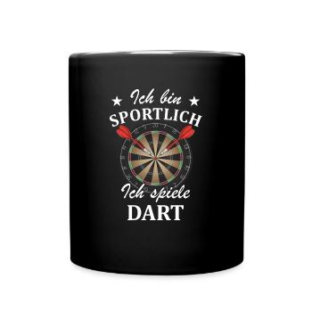 DART - Ich bin SPORTLICH - Ich spiele DART - Tasse einfarbig - Schwarz - Vorne
