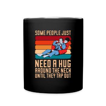 Jiu Jitsu Some People Just Need A Hug Retro Fight - Full Colour Mug - black - Front