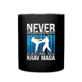 Krav Maga Never Underestimate A Black Belt Fighter - Full Colour Mug - black - Front