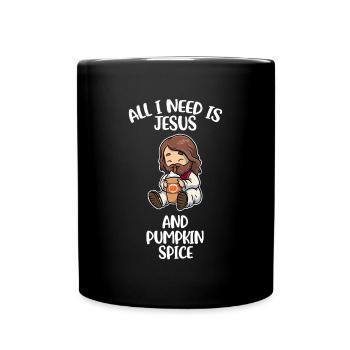 Jesus And Pumpkin Spice Pumpkin Gift - Full Colour Mug - black - Front