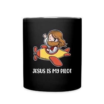 Jesus Is My Pilot Pilot Geschenk - Tasse einfarbig - Schwarz - Vorne