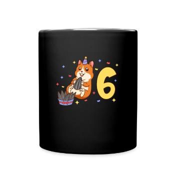 Mit Hamster - Kinder Geburtstag 6 Jahre - Tasse einfarbig - Schwarz - Vorne