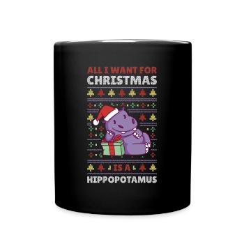 Xmas Hippo Hässlicher Weihnachtspulli Geschenk - Tasse einfarbig - Schwarz - Vorne