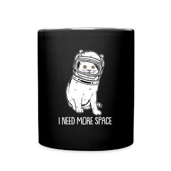 Katze Astronaut I Need More Space - Tasse einfarbig - Schwarz - Vorne