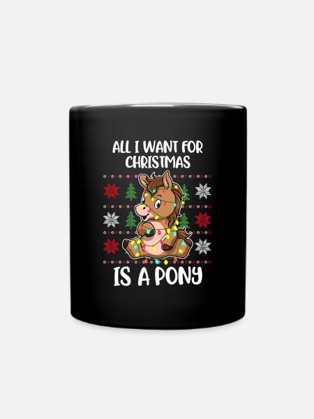 Noël Poney Pull de Noël moche cadeau - Mug uni - noir