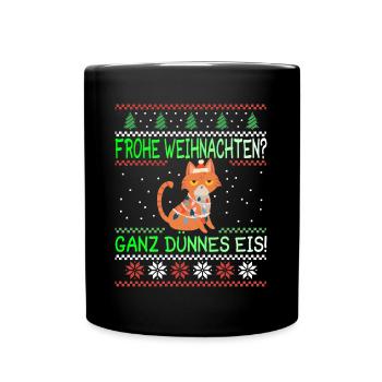 Frohe Weihnachten Dünnes Eis Heiligabend Katze - Tasse einfarbig - Schwarz - Vorne