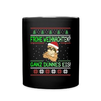 Frohe Weihnachten Dünnes Eis Faultier Geschenk - Tasse einfarbig - Schwarz - Vorne
