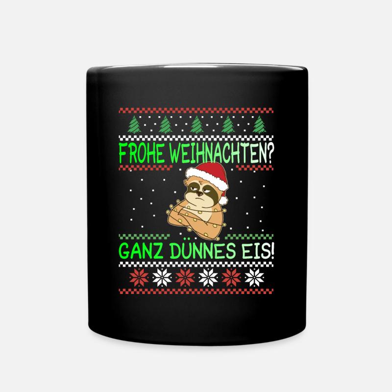 Frohe Weihnachten Dünnes Eis Faultier Geschenk - Tasse einfarbig - Schwarz