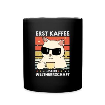 Katze Kaffee-Sonnenbrille - Tasse einfarbig - Schwarz - Vorne