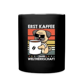 Mops Hund Kaffee-Sonnenbrille - Tasse einfarbig - Schwarz - Vorne