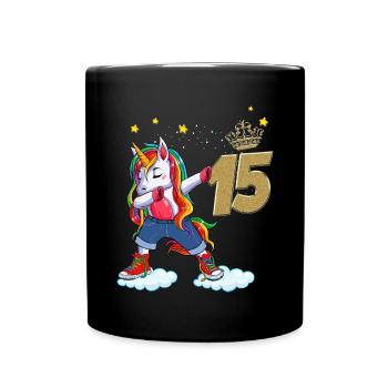 Birthday Girl 15 years old Humor Unicorn Dab - Full Colour Mug - black - Front